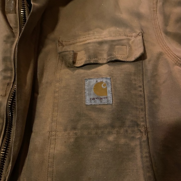 Vintage Dirty Distressed Carhartt Canvas Jacket XLarge Beige/ Mocha - Picture 11 of 13